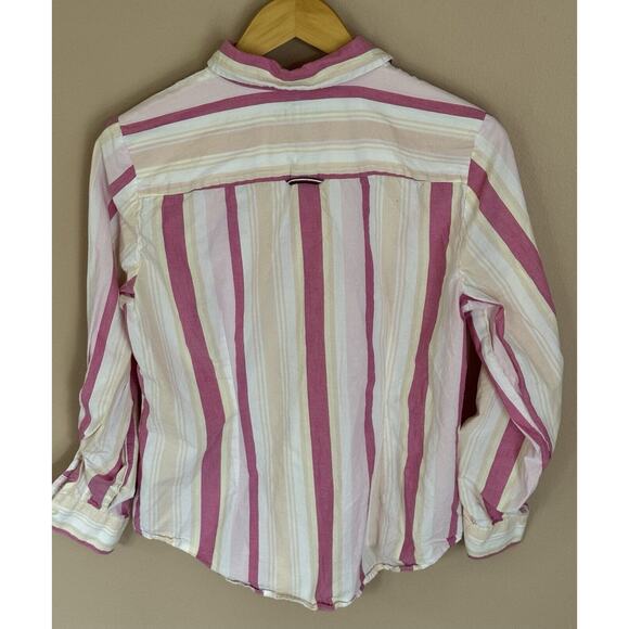 Tommy Hilfiger Womens Pink Button Down Long Sleeve Roll Tab Shirt Size Large - Picture 3 of 3